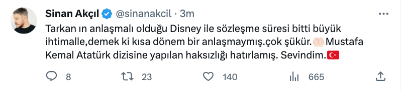 sinan akcil dan tarkan ve disney plus aciklamasi cok sukur anlasmasi kisa surelikmis